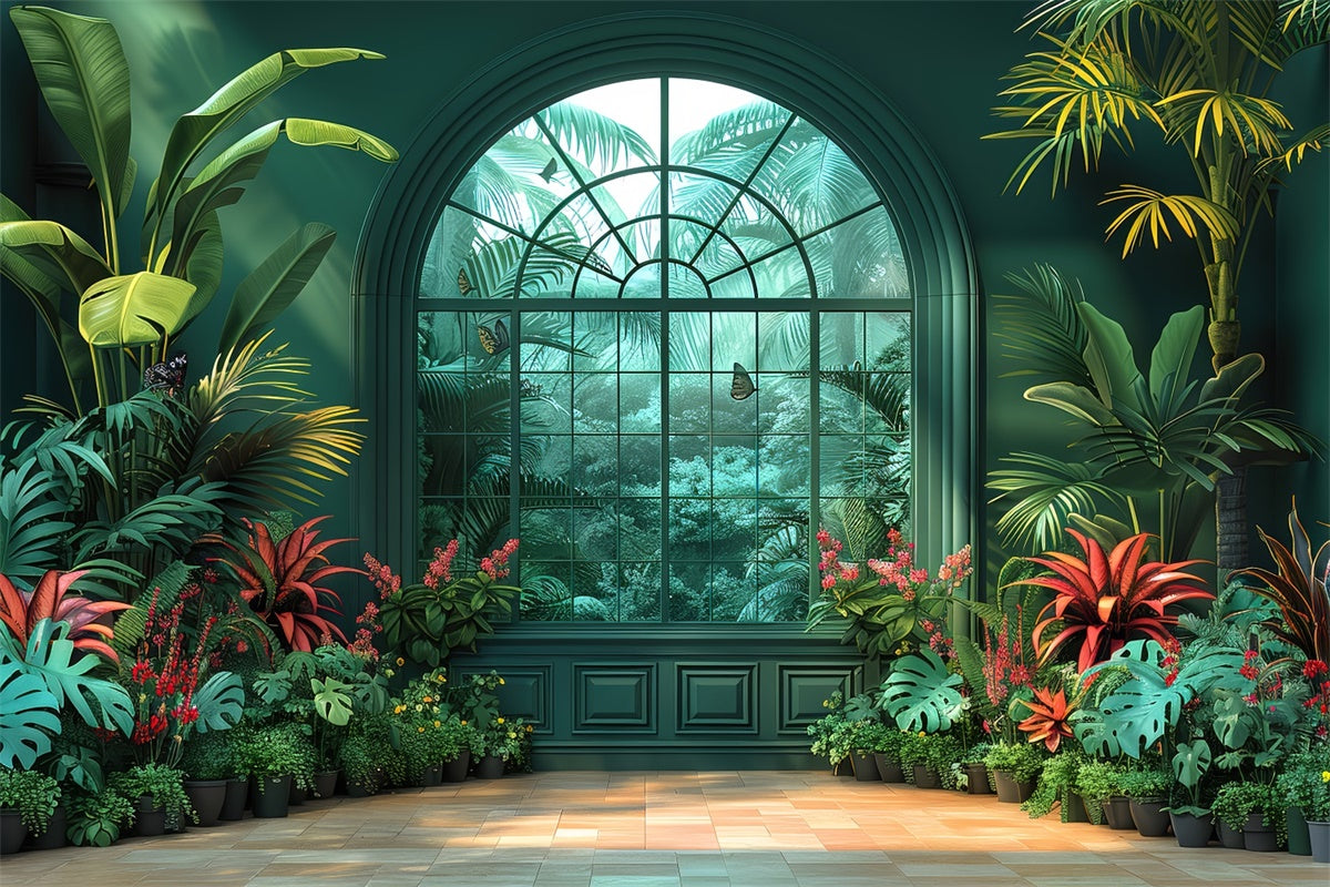 Backdrops für den Frühling Üppiger tropischer Garten Fensterhintergrund LXX2-31