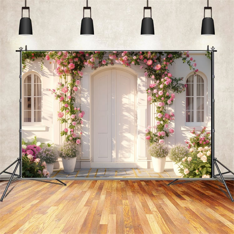 Frühlingsfotografie Hintergrund Rosa Rose Weißer Türbogen Hintergrund LXX2-39