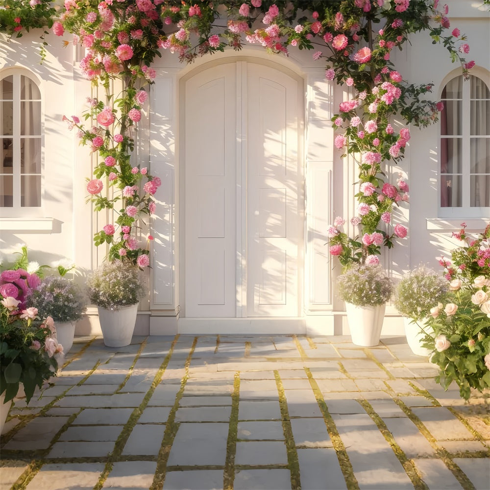 Frühlingsfotografie Hintergrund Rosa Rose Weißer Türbogen Hintergrund LXX2-39