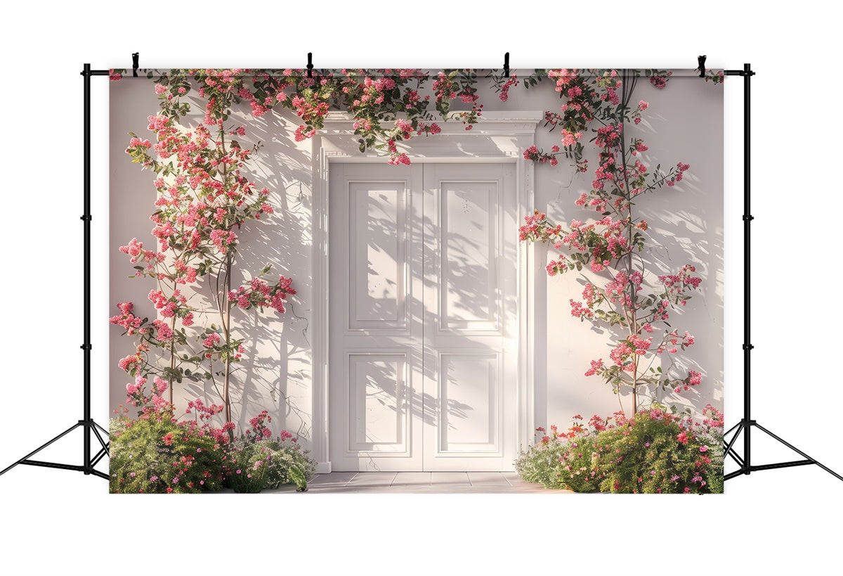 Frühling Fotohintergrund Klassisch Weiße Tür Rosa Rose Hintergrund LXX2-40