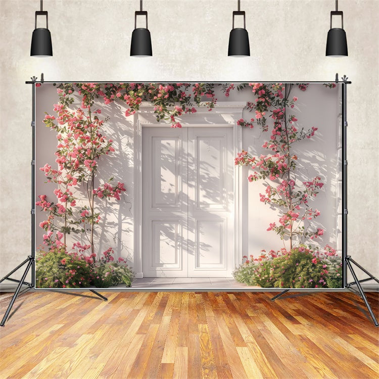 Frühling Fotohintergrund Klassisch Weiße Tür Rosa Rose Hintergrund LXX2-40