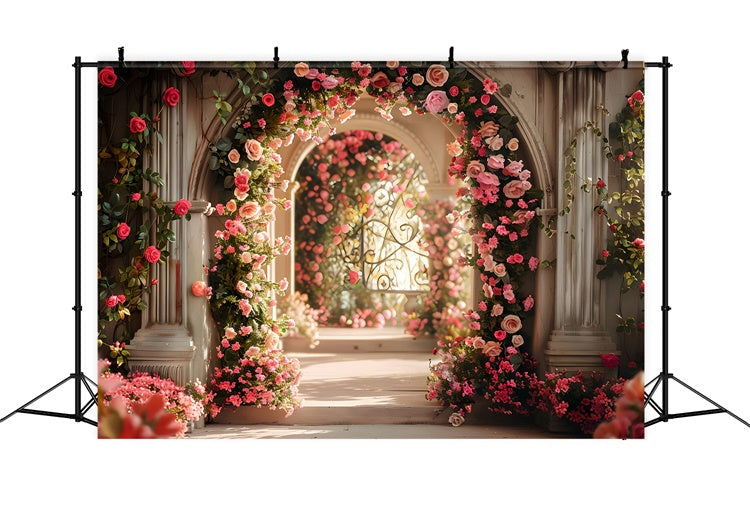 Frühlings-Fotokulisse Romantischer Gartenweg Rosen-Hintergrund LXX2-45