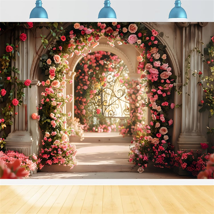 Frühlings-Fotokulisse Romantischer Gartenweg Rosen-Hintergrund LXX2-45