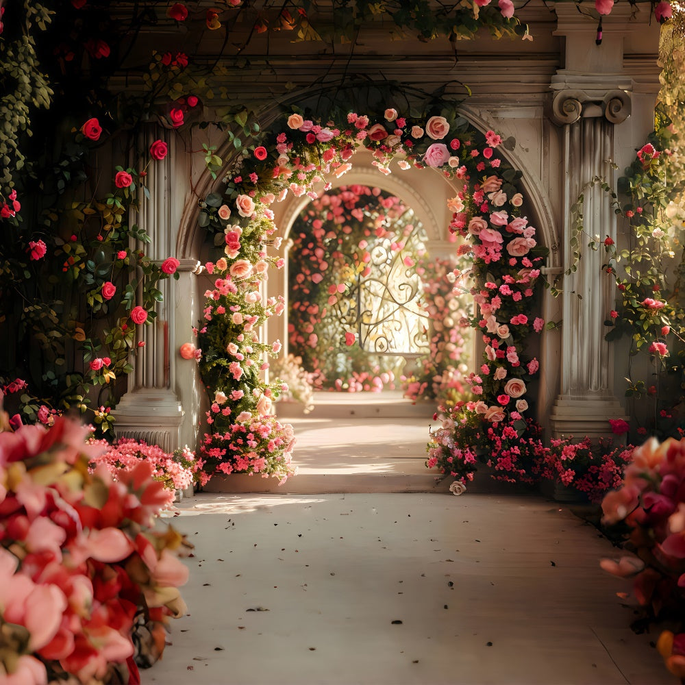 Frühlings-Fotokulisse Romantischer Gartenweg Rosen-Hintergrund LXX2-45