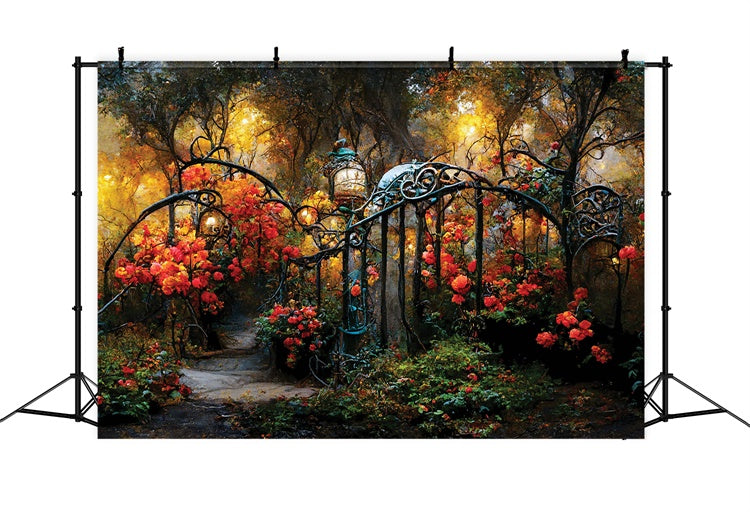 Blume Fotohintergrund Herbst Garten Pfad Eisentore Hintergrund LXX2-53