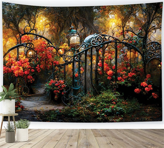 Blume Fotohintergrund Herbst Garten Pfad Eisentore Hintergrund LXX2-53