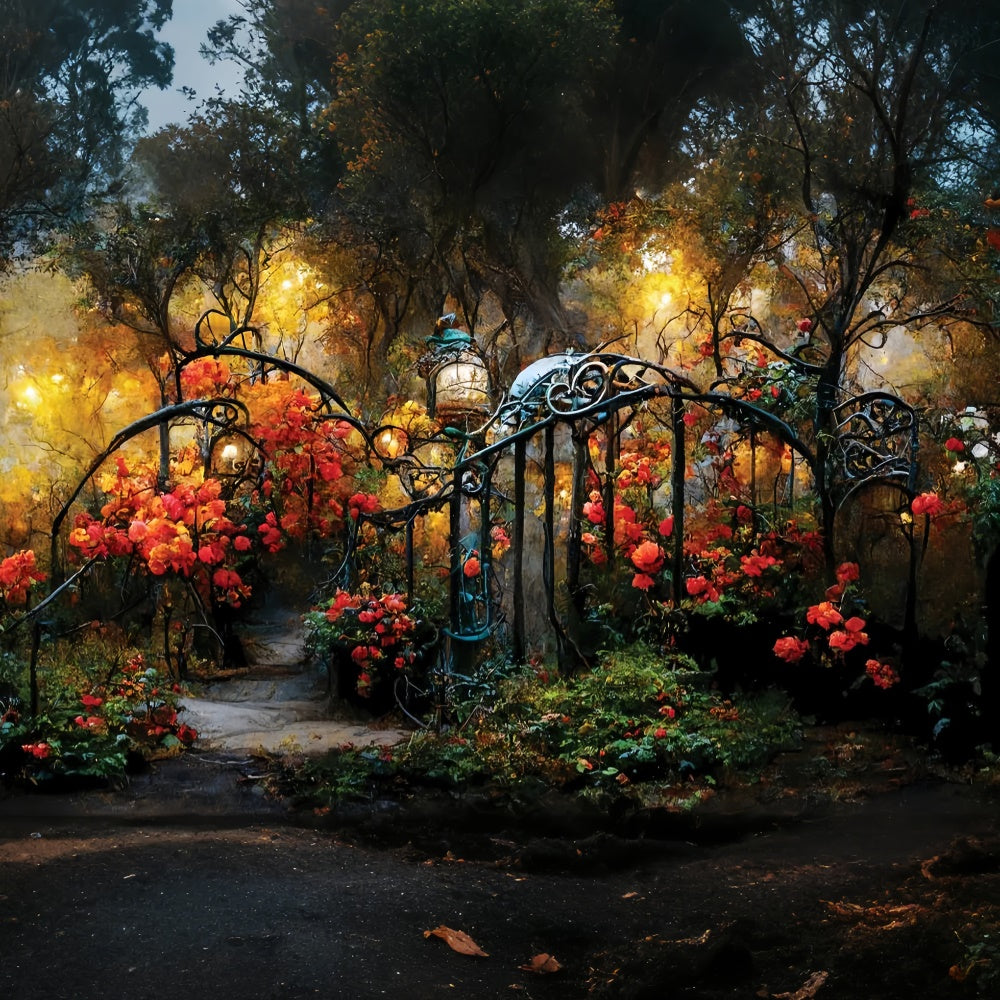 Blume Fotohintergrund Herbst Garten Pfad Eisentore Hintergrund LXX2-53