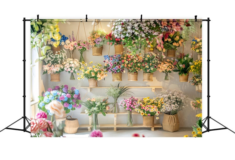 Backdrops für Frühlingsfotos Sonnenbeschienenes Fenster Floral Display Backdrop LXX2-57