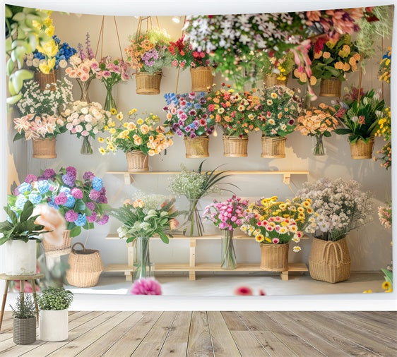 Backdrops für Frühlingsfotos Sonnenbeschienenes Fenster Floral Display Backdrop LXX2-57