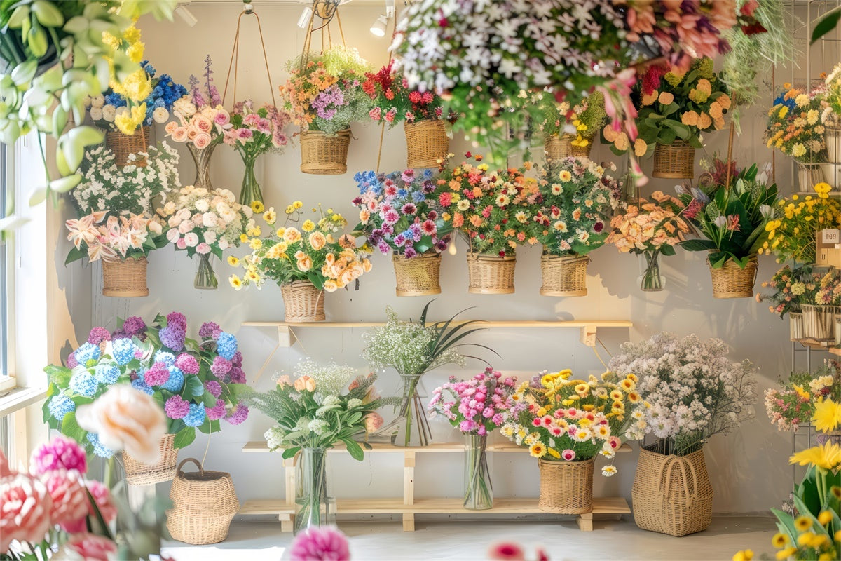 Backdrops für Frühlingsfotos Sonnenbeschienenes Fenster Floral Display Backdrop LXX2-57
