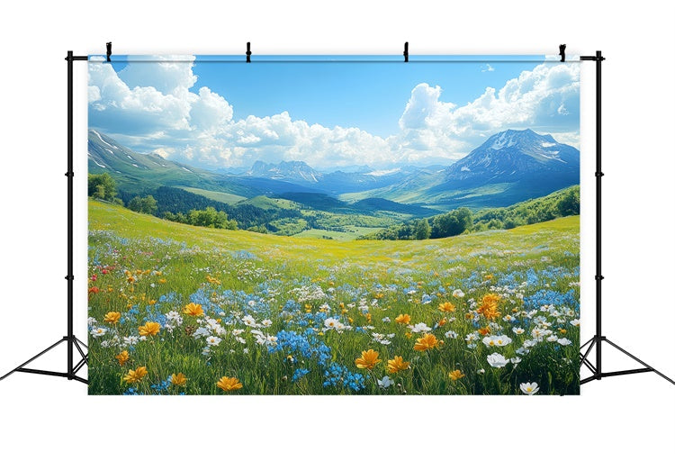 Frühlingshintergrund Majestätische Gipfel Blühende Wildblumen Hintergrund LXX2-67