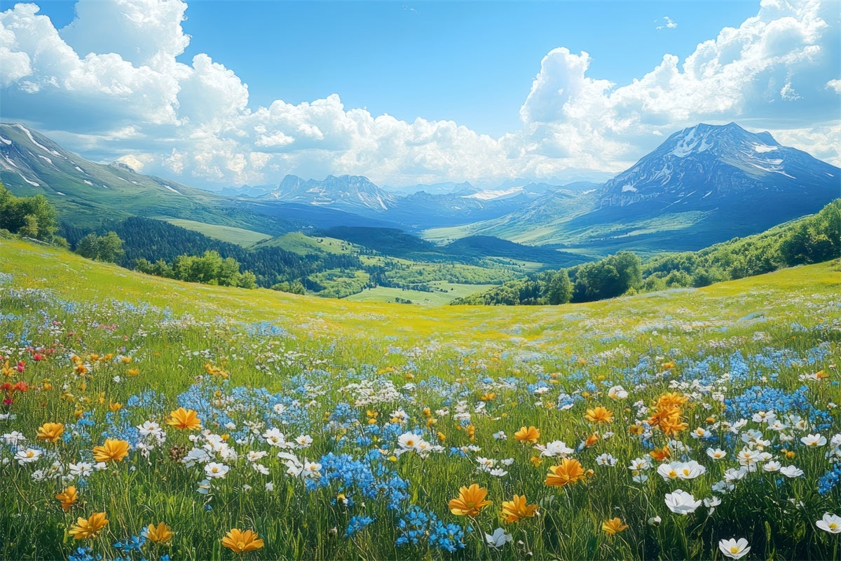 Frühlingshintergrund Majestätische Gipfel Blühende Wildblumen Hintergrund LXX2-67