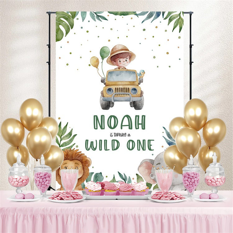 Custom Birthday Backdrops Tropischer Wald Tier Abenteuer Hintergrund LXX3-105