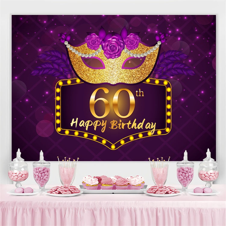 Personalisierte 60. Geburtstag Backdrop Glitter Maske Lila Hintergrund LXX3-108