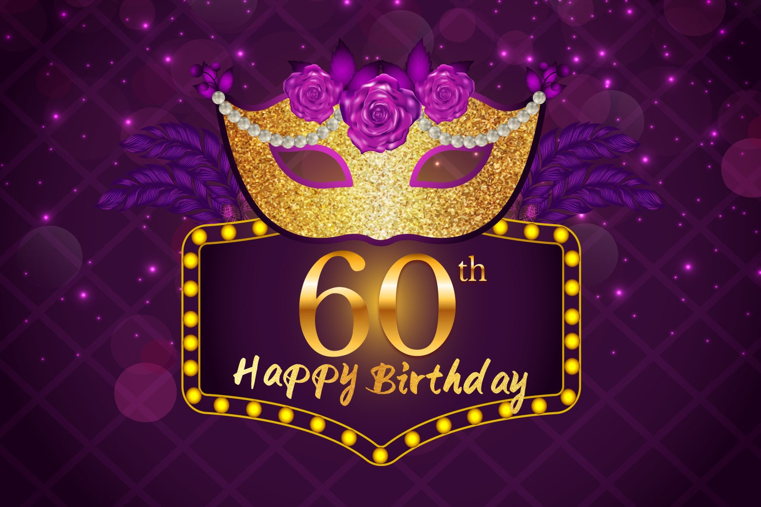 Personalisierte 60. Geburtstag Backdrop Glitter Maske Lila Hintergrund LXX3-108