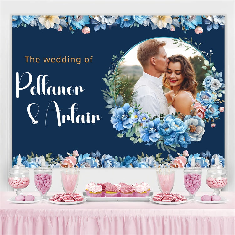 Individueller Hintergrund für Hochzeit Elegant Marineblau Floral Hintergrund LXX3-124