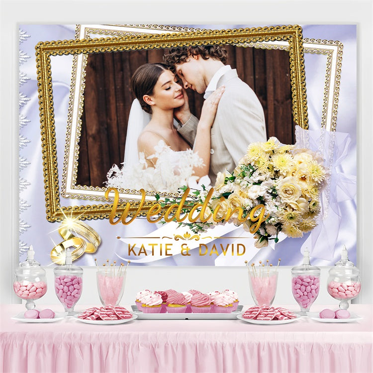 Hochzeit Backdrops für Fotos Blumenstrauß Gold Frame Personalisierte Backdrop LXX3-140