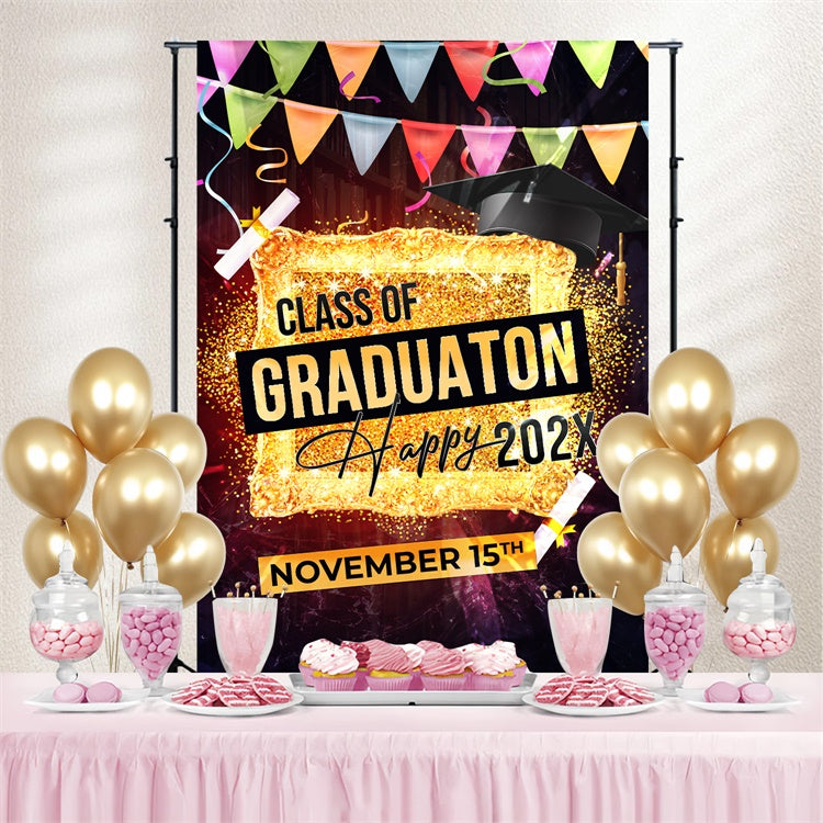 Custom Graduation Backdrop Goldener Rahmen Sparkle Graduation Party Backdrop LXX3-146