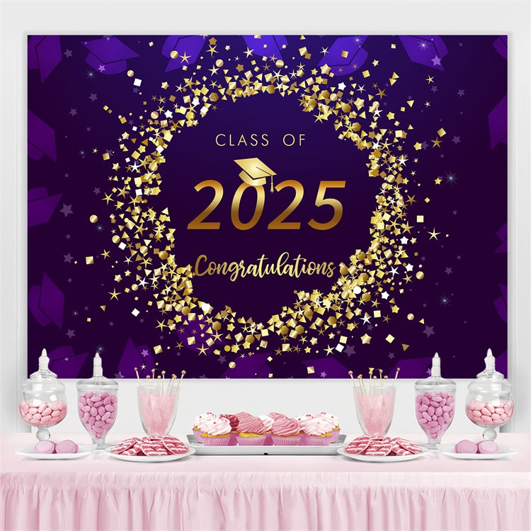 Graduated Backdrop Golden Sparkle Lila Graduation Party Backdrop LXX3-168