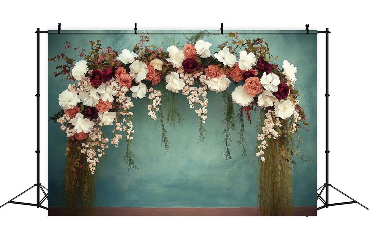 Muttertag Fotokulisse Ideen Blumenbogen Teal Hintergrund LXX3-49