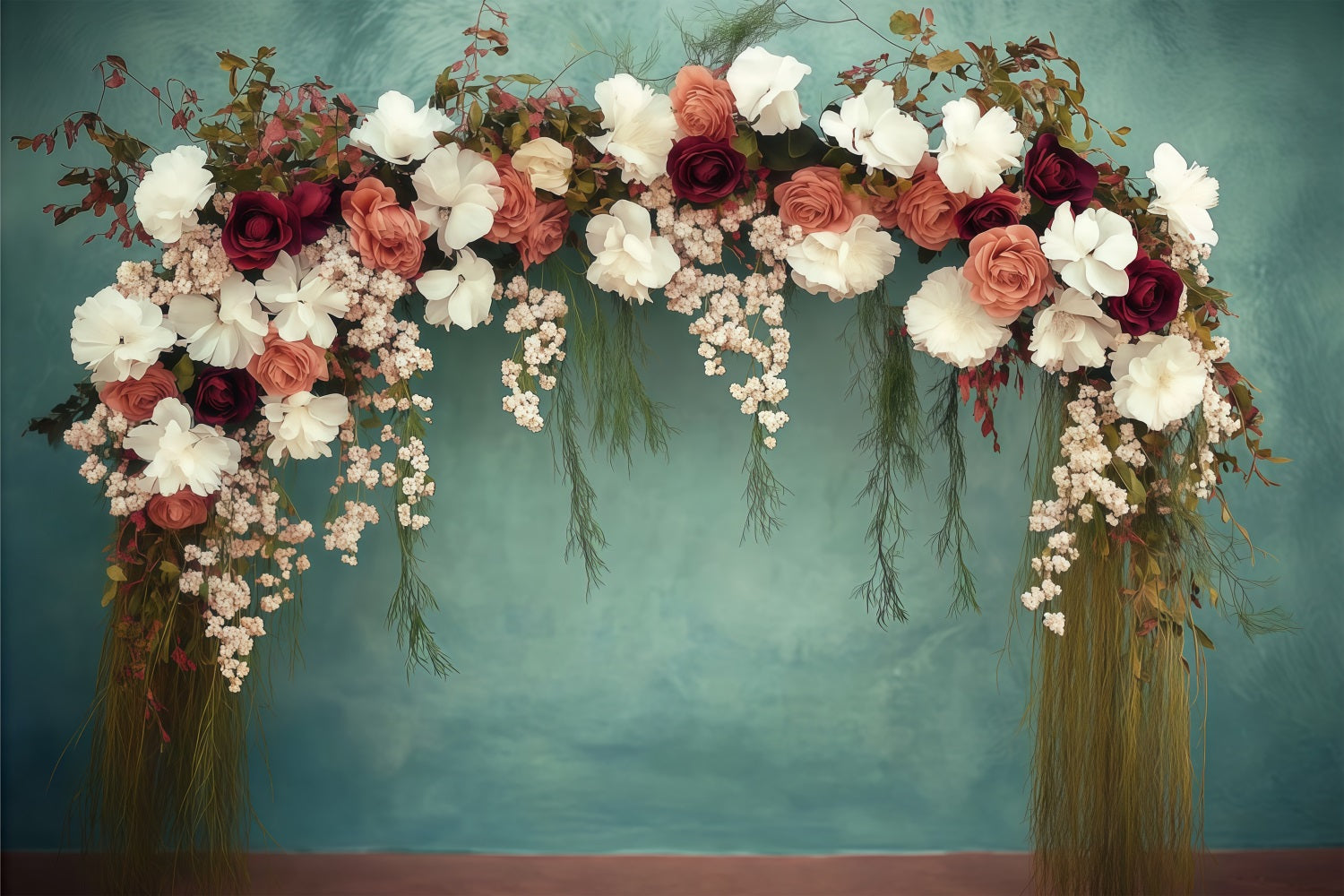 Muttertag Fotokulisse Ideen Blumenbogen Teal Hintergrund LXX3-49