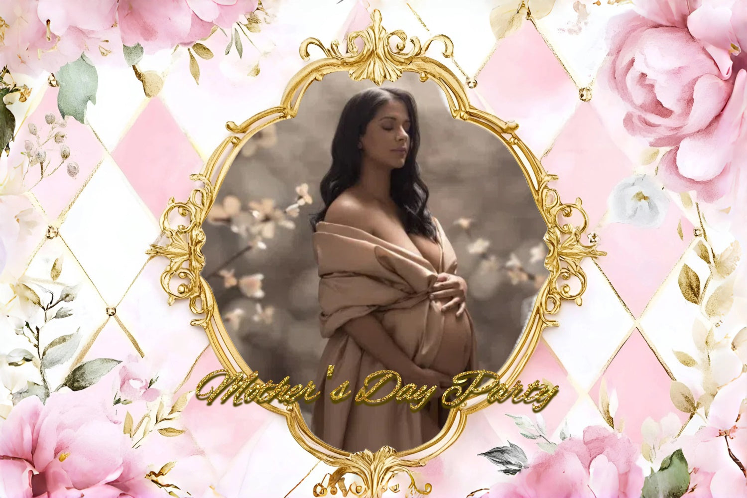 Hintergrund für Muttertag Goldener Rahmen Floral Personalisierter Hintergrund LXX3-90
