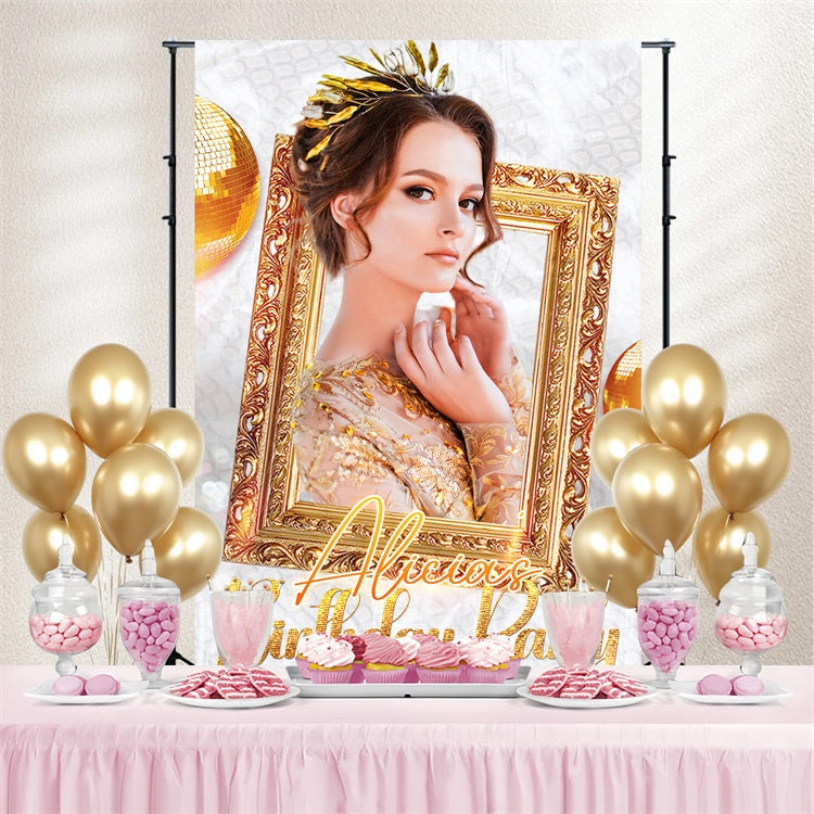 Customize Backdrop für Geburtstag Elegant Golden Frame Backdrop LXX4-10