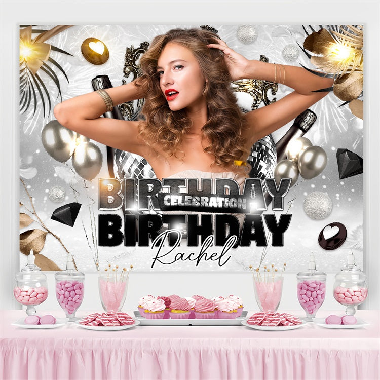 Custom Made Birthday Backdrops Silber Glamour Ballons Backdrop LXX4-11