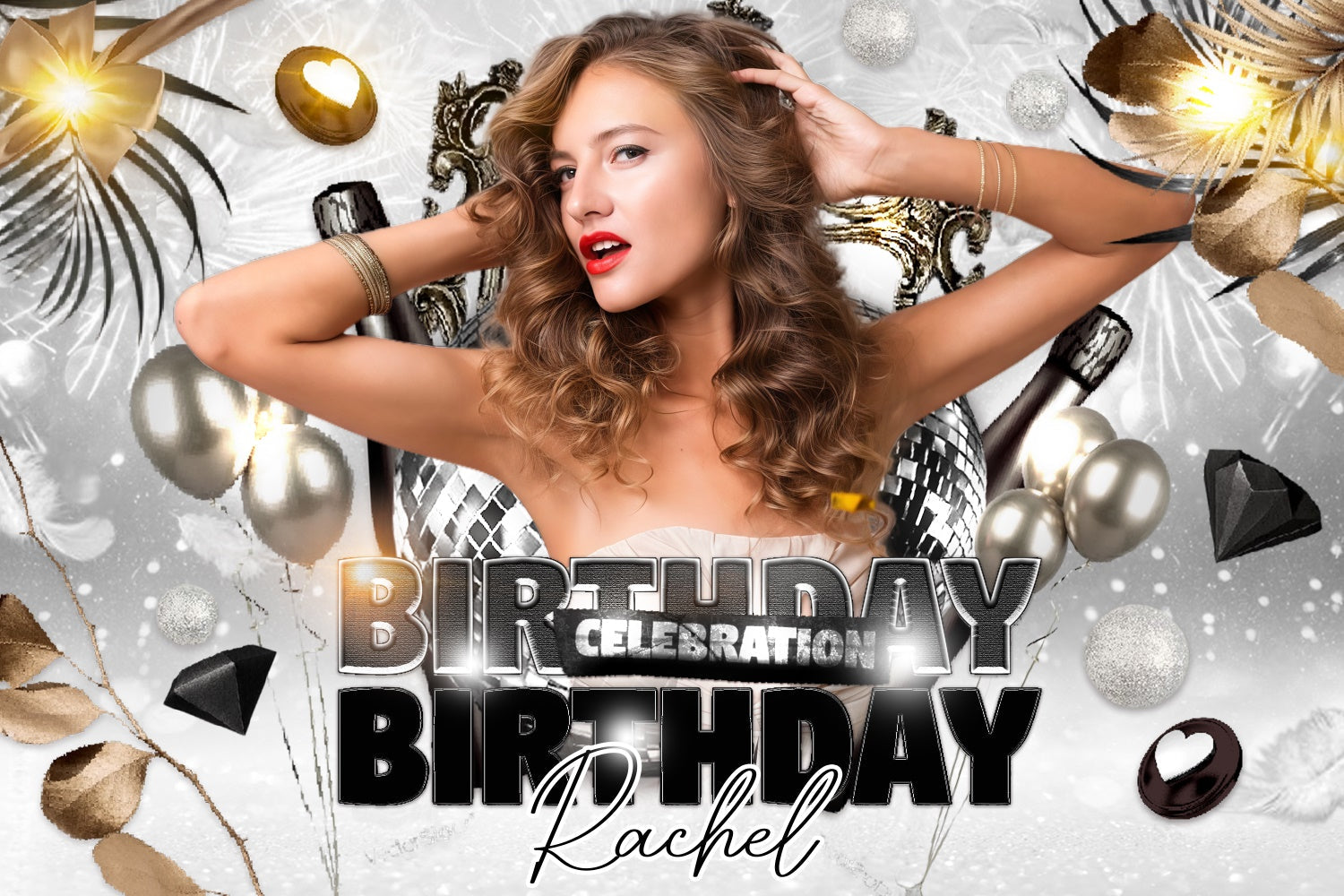 Custom Made Birthday Backdrops Silber Glamour Ballons Backdrop LXX4-11