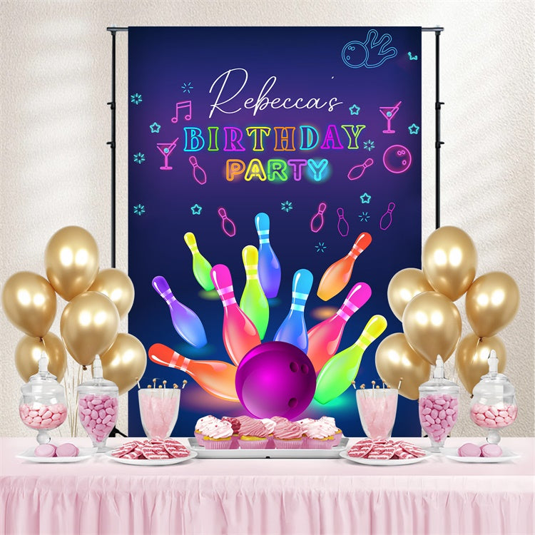 Benutzerdefinierte Happy Birthday Backdrop Neon Bowling Party Spaß Hintergrund LXX4-12