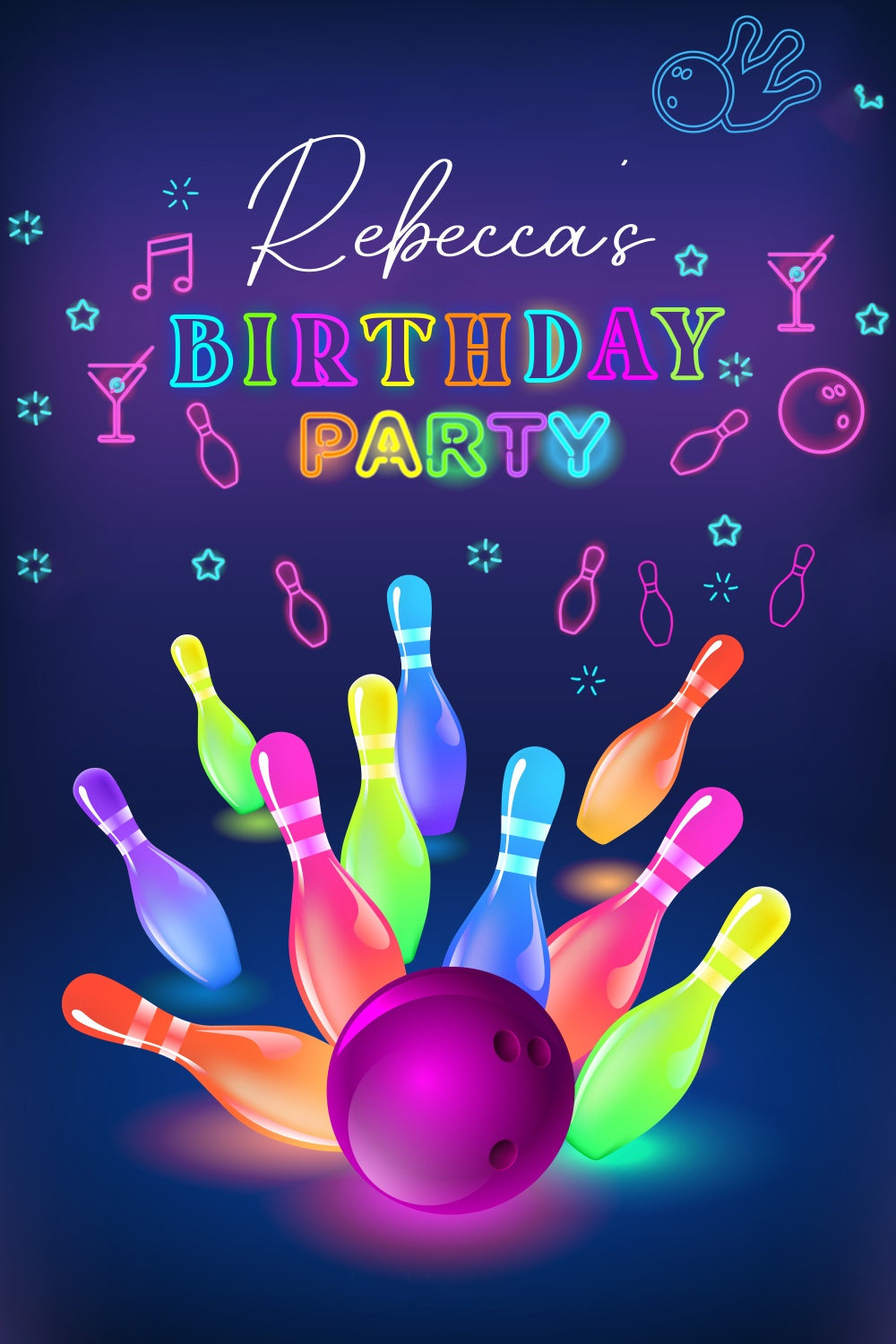 Benutzerdefinierte Happy Birthday Backdrop Neon Bowling Party Spaß Hintergrund LXX4-12