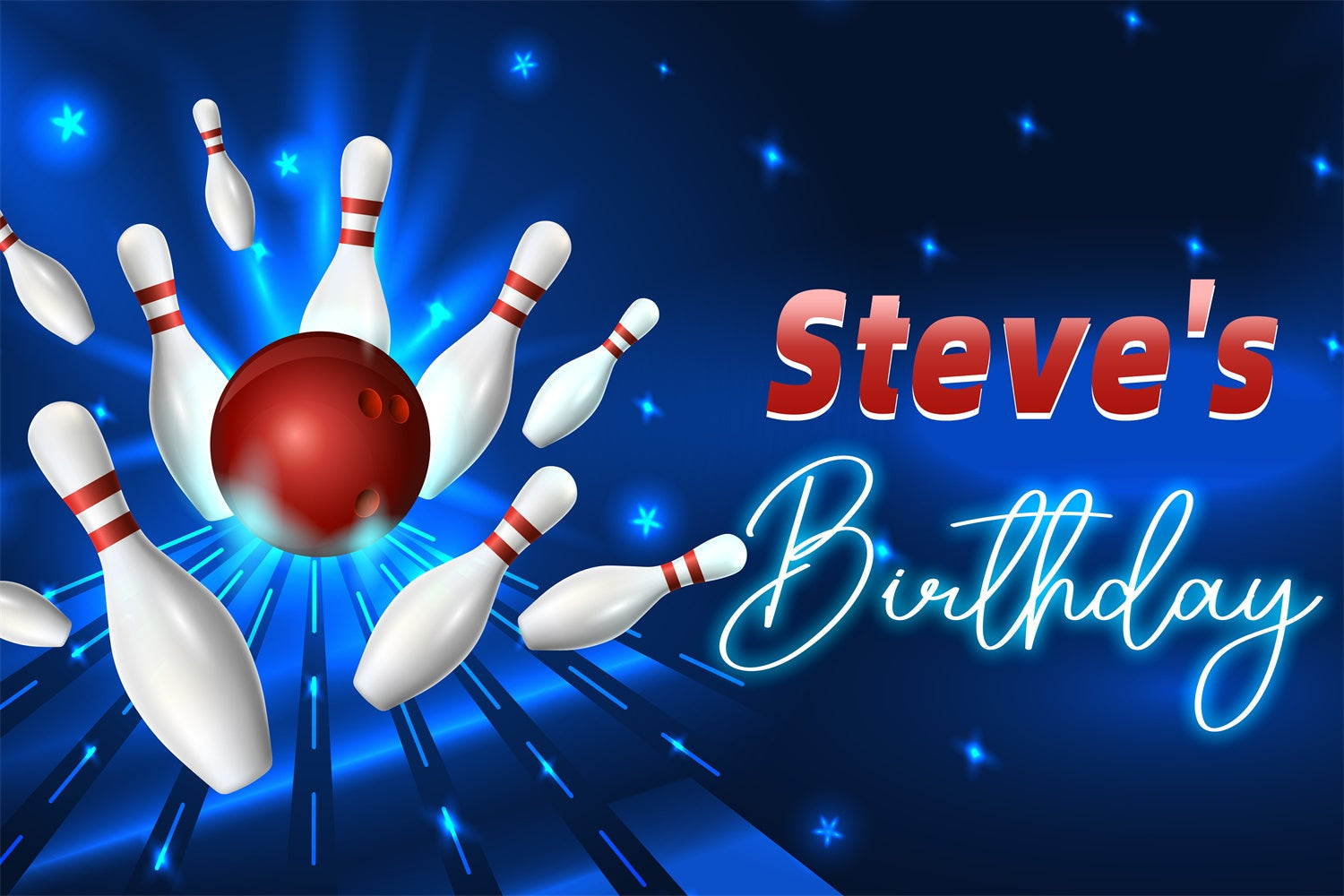 Personalisierte Backdrop für Geburtstag Glühende Bowling Pins Backdrop LXX4-13