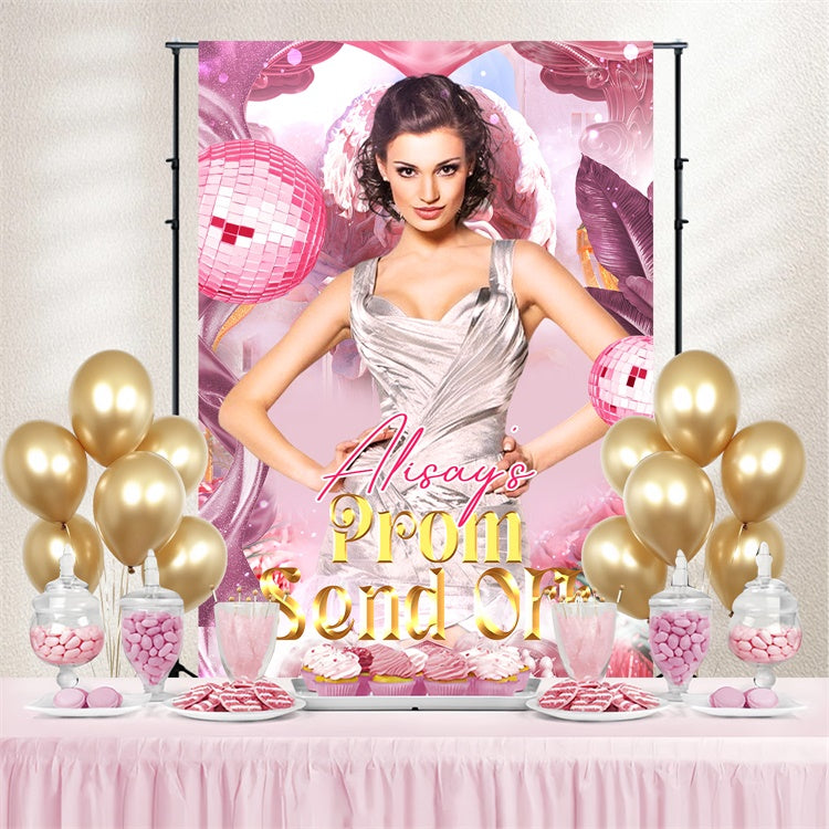 Abschlussball-Fotohintergrund Retro Pink Disco Abschlussfeier Partyhintergrund LXX4-141