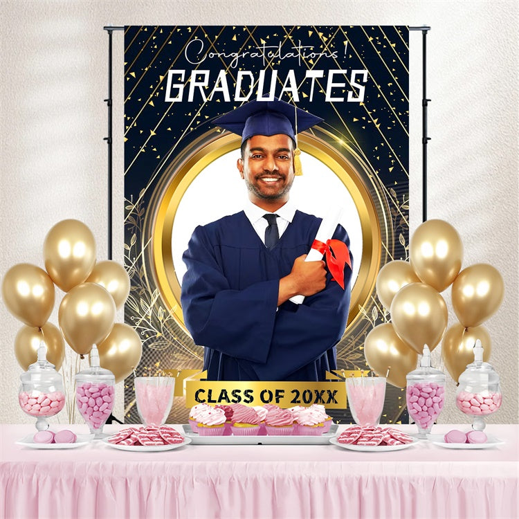 Personalisierte Graduation Backdrop Goldener Rahmen Graduation Party Backdrop LXX4-156