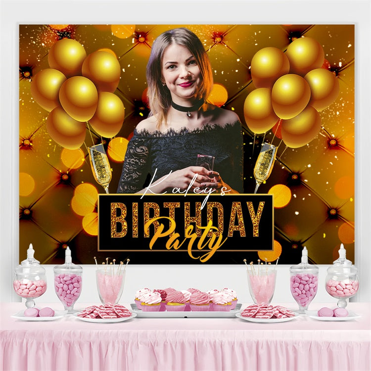 Personalisierte Geburtstagskulisse Schimmernde Goldene Lichter Kulisse LXX4-16