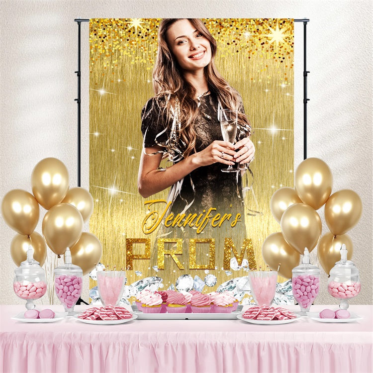 Abschlussball 2025 Backdrop Glänzend Gold Luxus Graduation Party Backdrop LXX4-171