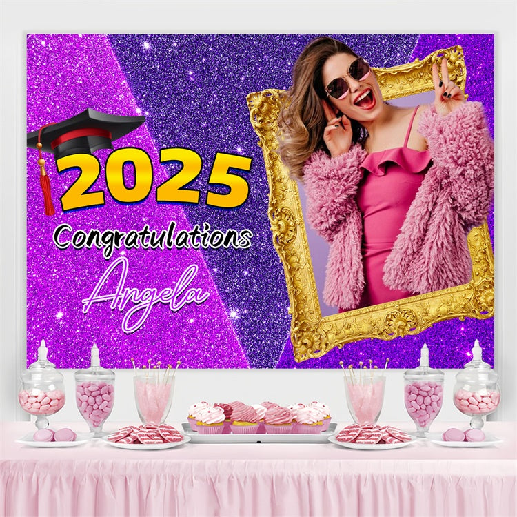 Custom Graduation Backdrop Glänzend Lila Rahmen Graduation Party Backdrop LXX4-176
