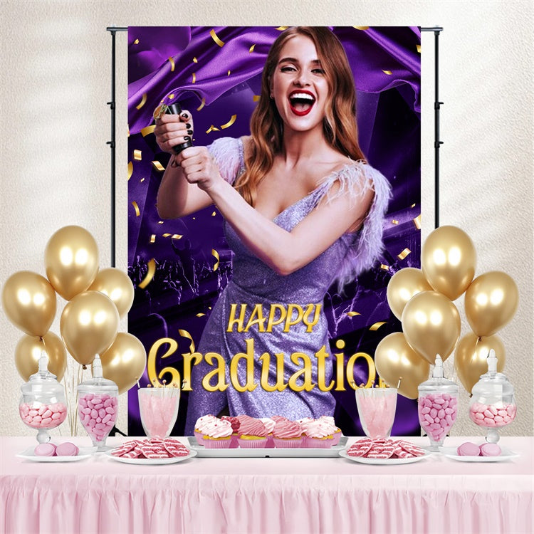 Benutzerdefinierte Graduation Backdrops Lila Glam Night Graduation Party Backdrop LXX4-177