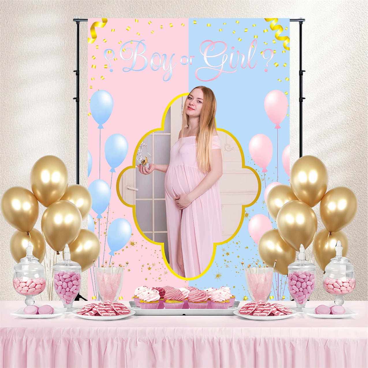 Baby Shower Backdrops Gender Reveal Glitzernde Ballons Individuell gestalteter Backdrop LXX4-183