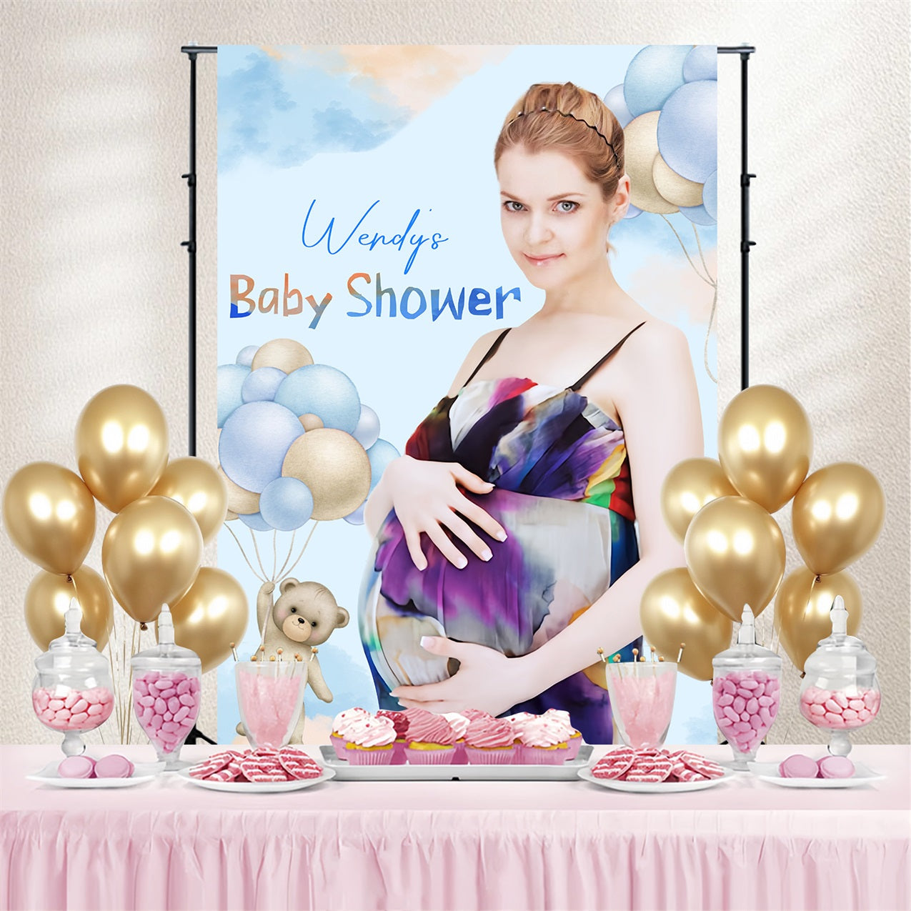 Teddybär Baby Shower Backdrop Ballon Wolke Individuelles Backdrop LXX4-185