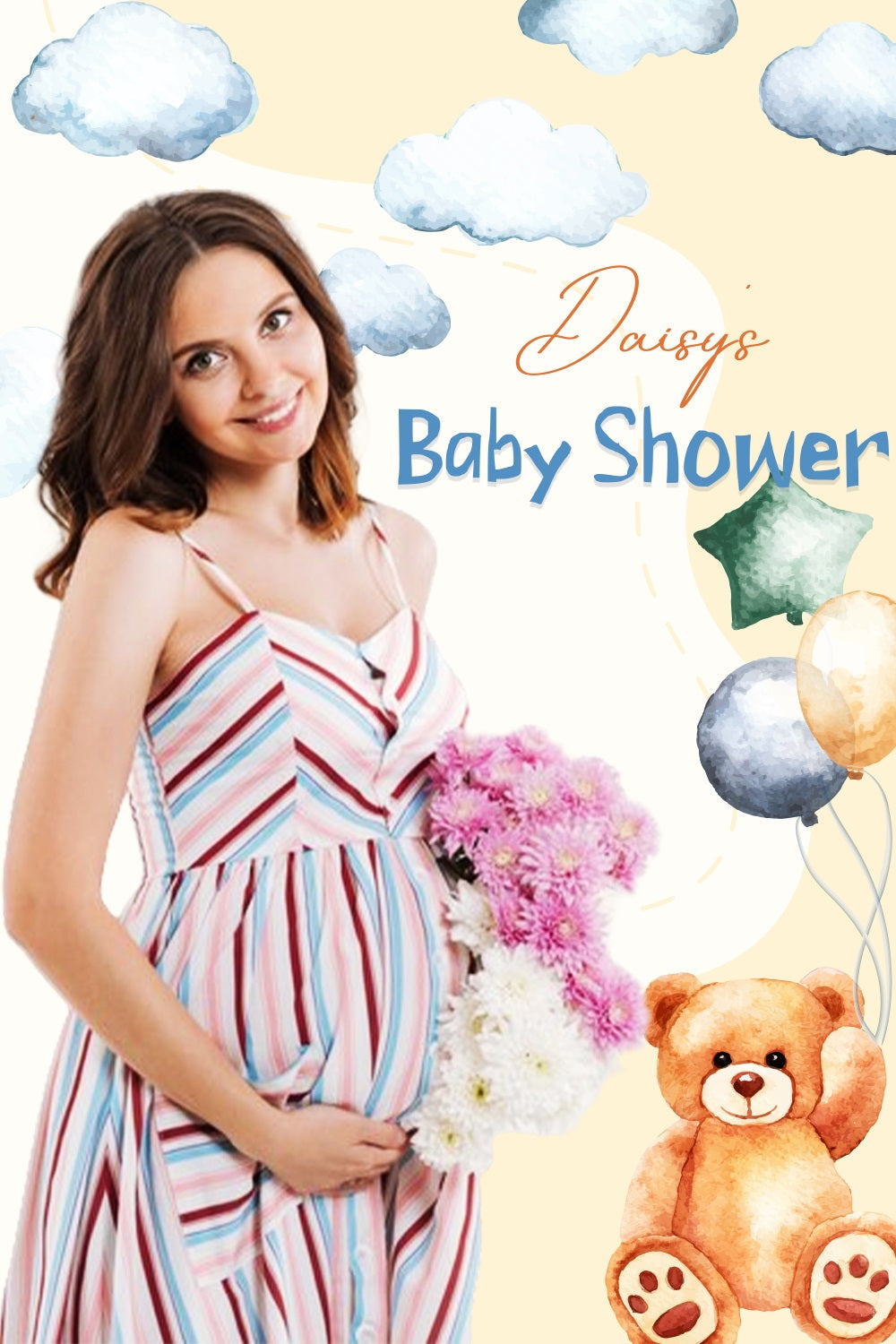 Teddybär Backdrop Baby Shower Schwebende Wolken Ballon Individuelles Backdrop LXX4-187