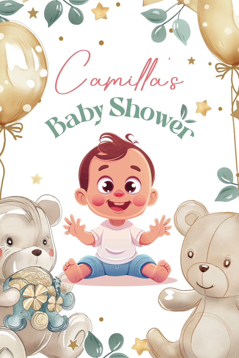 Junge Baby Shower Backdrop Ballon Teddybär Personalisierte Backdrop LXX4-188