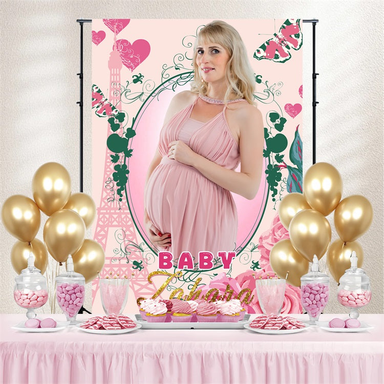 Baby Shower Backdrop Mädchen Schmetterling Eiffelturm Floral Custom Backdrop LXX4-189
