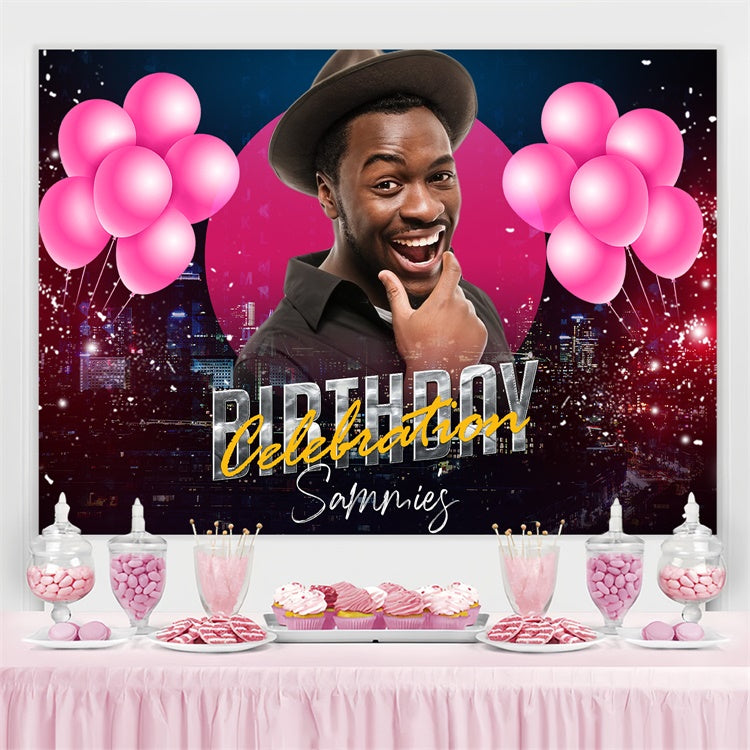 Customized Birthday Backdrop Urban Sparkle Rosa Ballons Hintergrund LXX4-19
