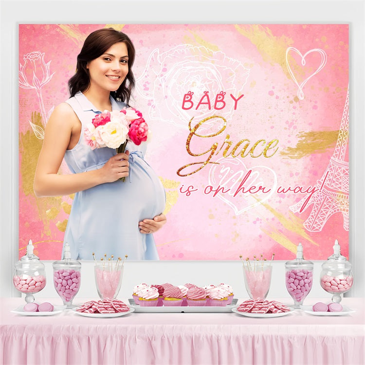 Hintergrund für Baby Shower Mädchen Floral Herz Paris Personalisierte Hintergrund LXX4-191