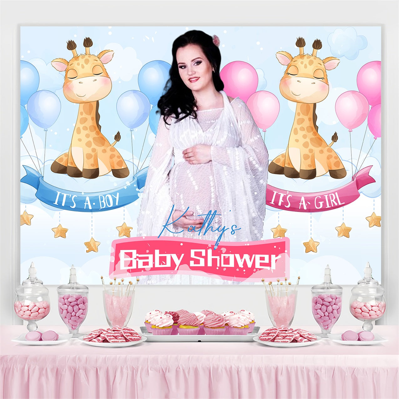 Baby Shower Safari Hintergrund Giraffe Gender Reveal Party Individueller Hintergrund LXX4-193