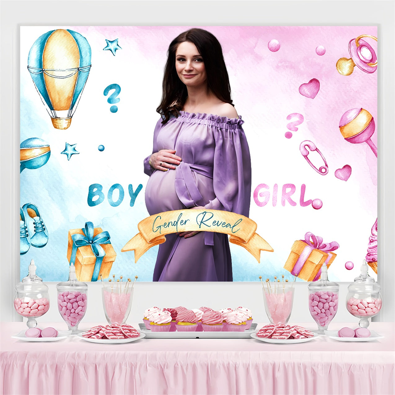 Backdrop für Baby Shower Junge oder Mädchen Ballon Personalisierte Backdrop LXX4-194