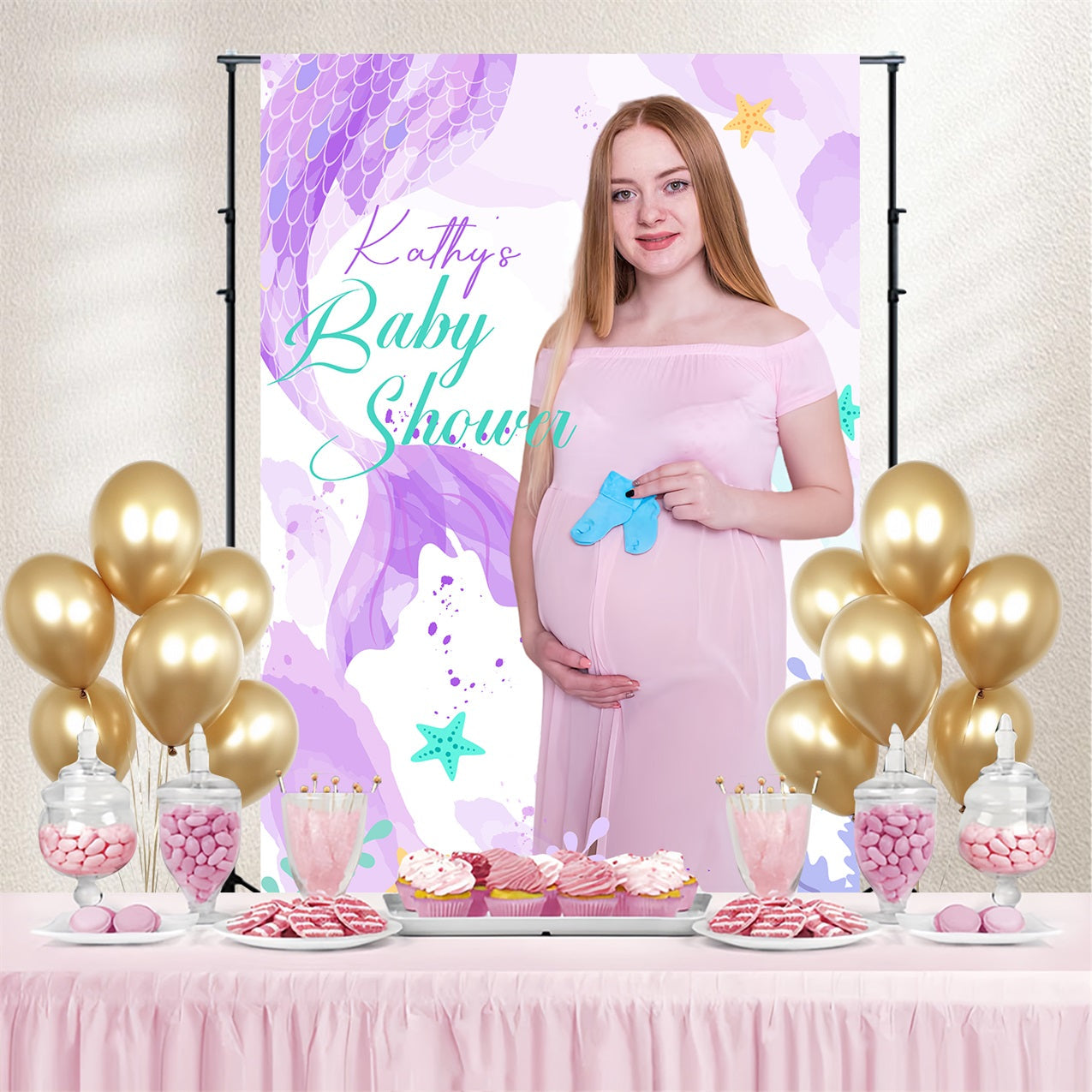 Backdrop Baby Shower Lila Meerjungfrauenschwanz Individuelles Backdrop LXX4-197