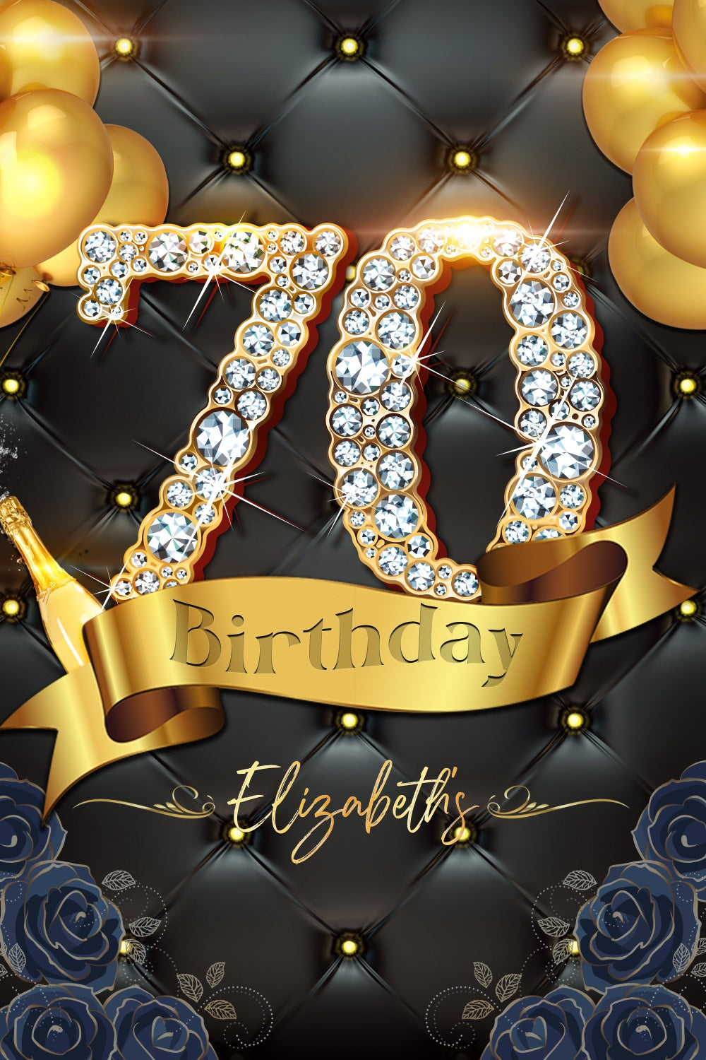 Personalisierte 70. Geburtstag Backdrop Luxus Golden Diamond Backdrop LXX4-20