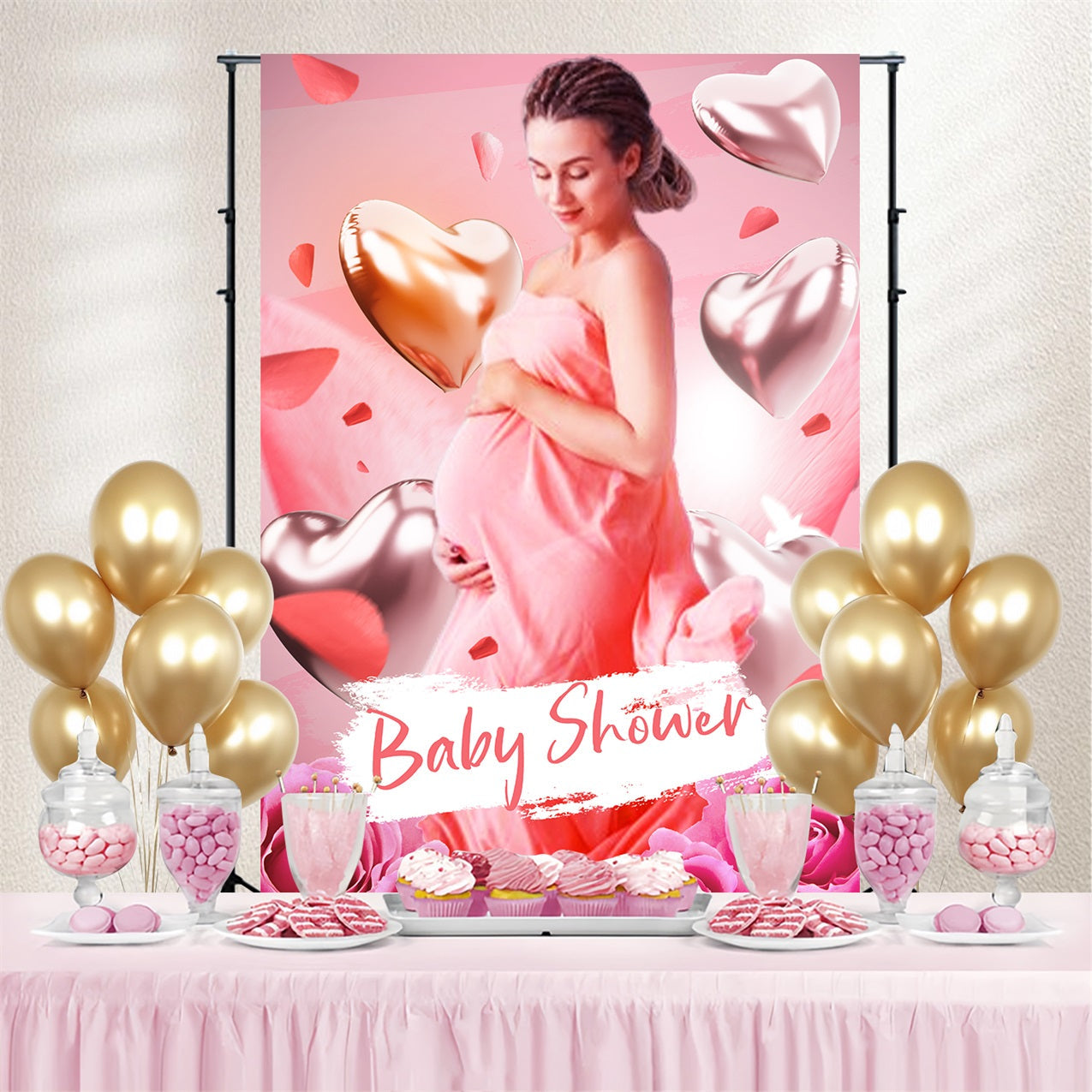 Baby Shower Party Backdrop Herz Ballon Rose Personalisierte Backdrop LXX4-205